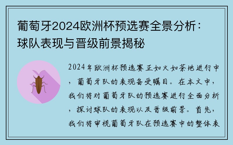 葡萄牙2024欧洲杯预选赛全景分析：球队表现与晋级前景揭秘